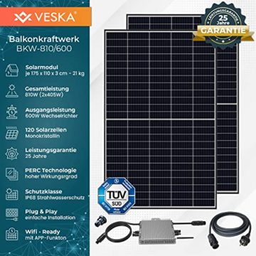 Balkonkraftwerk 810 W / 600 W Photovoltaik Solaranlage Steckerfertig WIFI Smarte Mini-PV Anlage 600 Watt genehmigungsfrei, Schwarz - 3