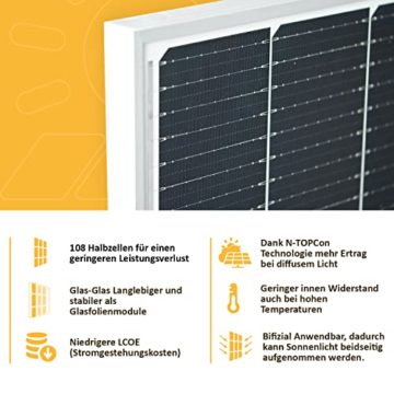 DUR-line Balkonkraftwerk 600W Komplettset mit 830W PV-Leistung und 10m Schuko-Anschlusskabel zum Einstecken in die Steckdose - WiFi Fernüberwachung, Mini-Solaranlage, Bifaziale N-TOPCon Zell Module - 7